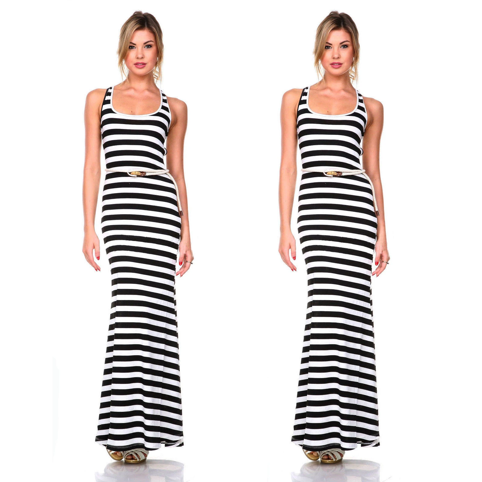 striped backless maxi dress