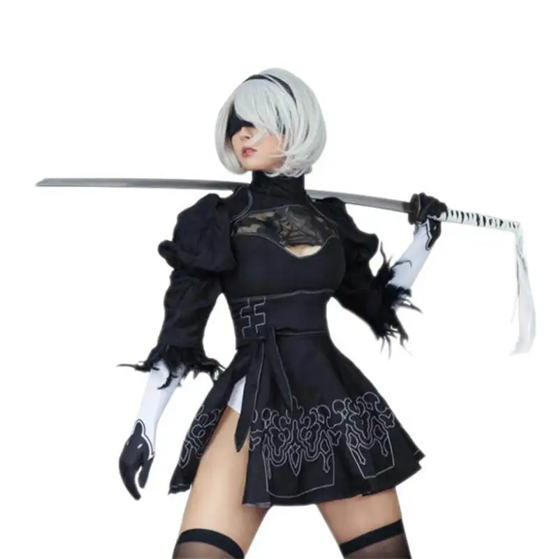

Nier Automata Yorha 2B Cosplay Suit Anime Women Outfit Disguise Costume Set Fancy Halloween Girls Party Black Dres