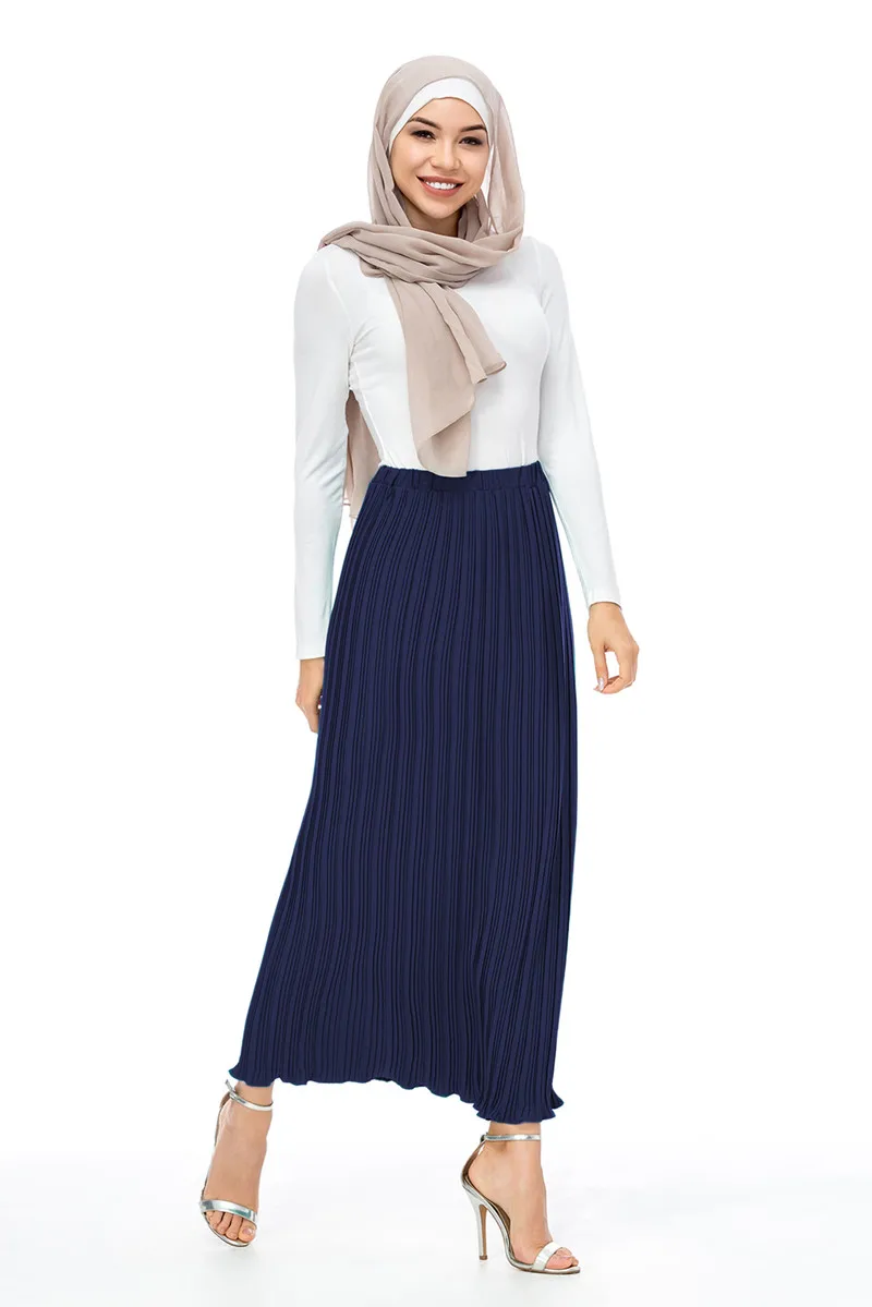 Модная женская шифоновая плиссированная юбка, хлопковая длинная юбка, мусульманская нижняя часть, длина по щиколотку, одежда для исламских вечеринок, зимняя одежда - Цвет: Dark Blue Skirt