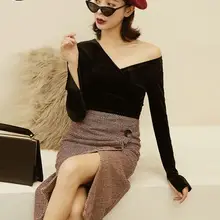 Женская Асимметричная шерстяная юбка миди с завышенной талией, новая клетчатая Женская одежда в винтажном стиле, тонкая женская одежда