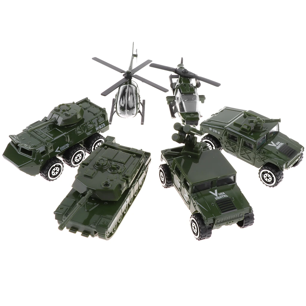 1/87 Die-cast Military Vehicles, 6 in 1 Assorted Metal Army Vehicle Model Car Preschool Learning Toy Collectibles