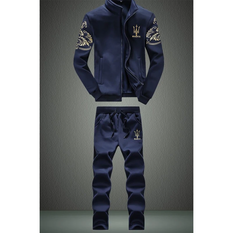 New 2019 Brand Tracksuit Fashion Plus Size Men Sportswear Two Piece Sets Zipper Jacket hoodie+Pants Print Sporting Suit Male