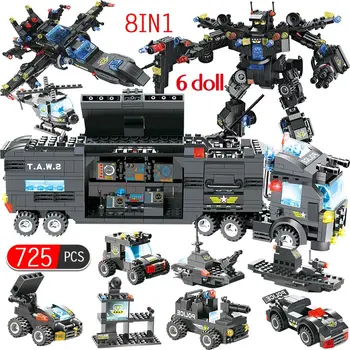 

SWAT City Police Truck Station Robotic Armor Building Blocks Compatible City Mobile Police Figures Bricks Toy For Kids