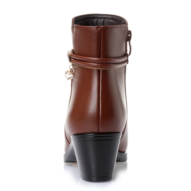 Fashion Soft Leather Women winter boots ankle boots women high heeled boots Ankle Boots High Heels Zipper Shoes Warm Fur Winter Boots Plus Size 35-43