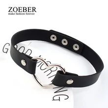 Charm female chokerTrendy Stainless Steel Heart Chokers Necklaces Colorful font b Leather b font Buckle font