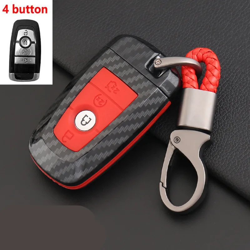 3/4 кнопки из углеродного волокна Кожаный чехол для ключей Ford Fusion Mondeo Mustang Edge Expedition