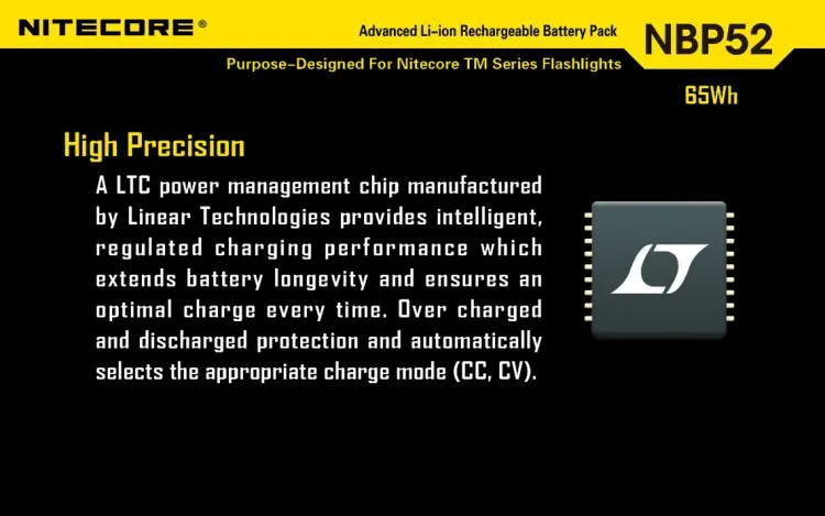 Nitecore NBP52 высокопроизводительный литий-ионный аккумулятор 3,7 V для фонарей Nitecore серии TM