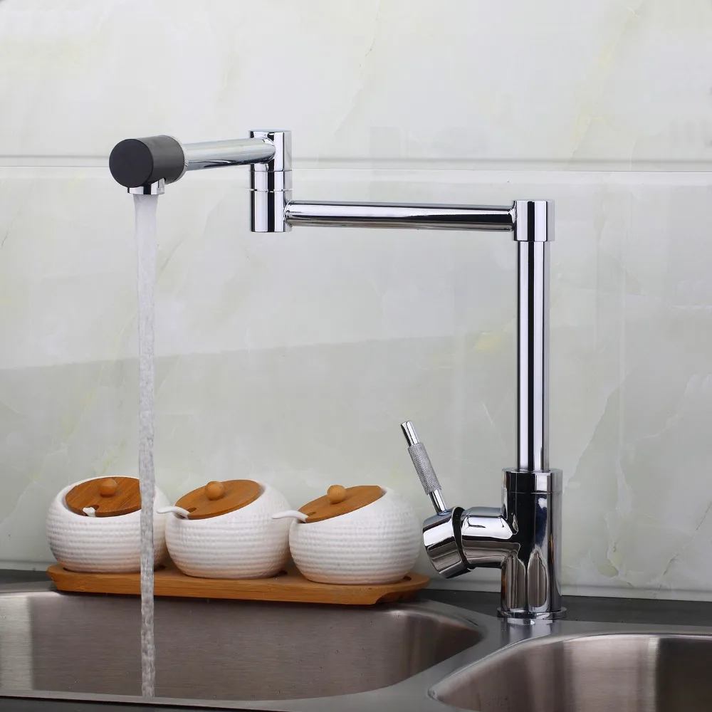 Spray Hot Cold Water Deck Mount Swivel Spout Chrome Brass Kitchen Sink Water Tap Faucet hejia139