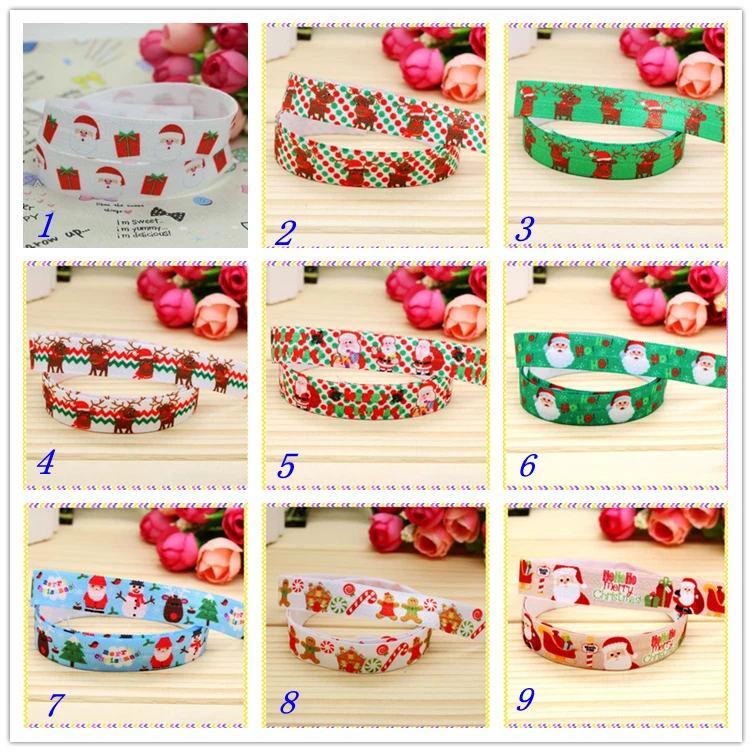 

5/8'' Free shipping Fold Elastic FOE christmas deer santa printed headband headwear hairband diy decoration wholesale OEM D113