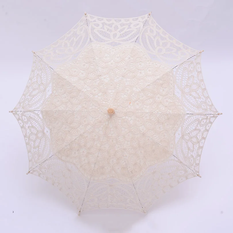 QUNYINGXIU ручной работы, кружевной Солнечный зонтик, кружевной зонтик для фотосъемки, выступлений, танцев, свадебного украшения, зонтик от солнца - Цвет: Beige