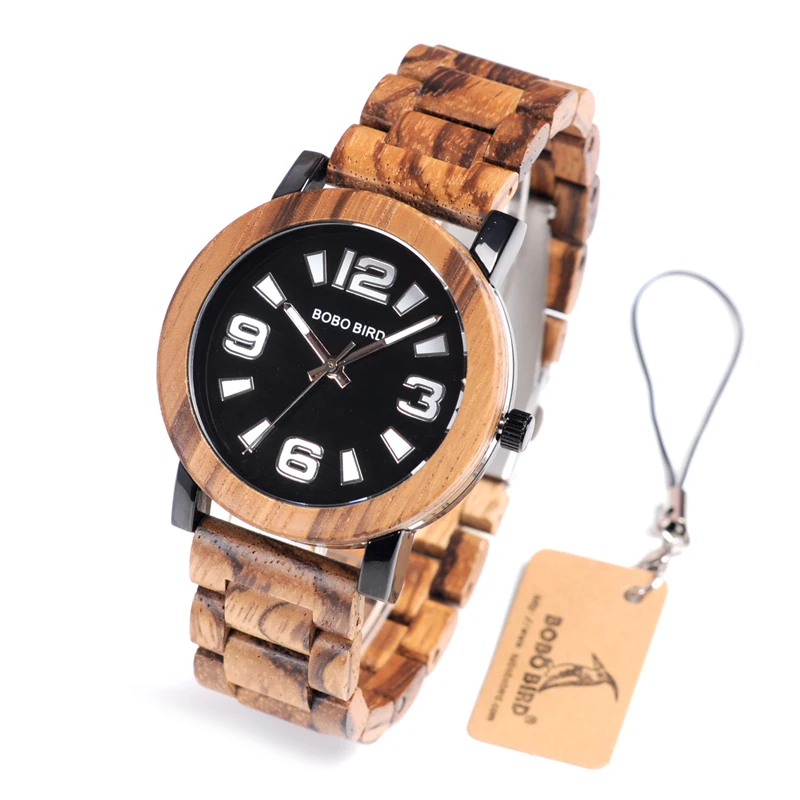BOBO BIRD WO21O22 Fashion Wooden Metal Watches for Men with Big Number Wood Band Quartz Watch in Wooden Box