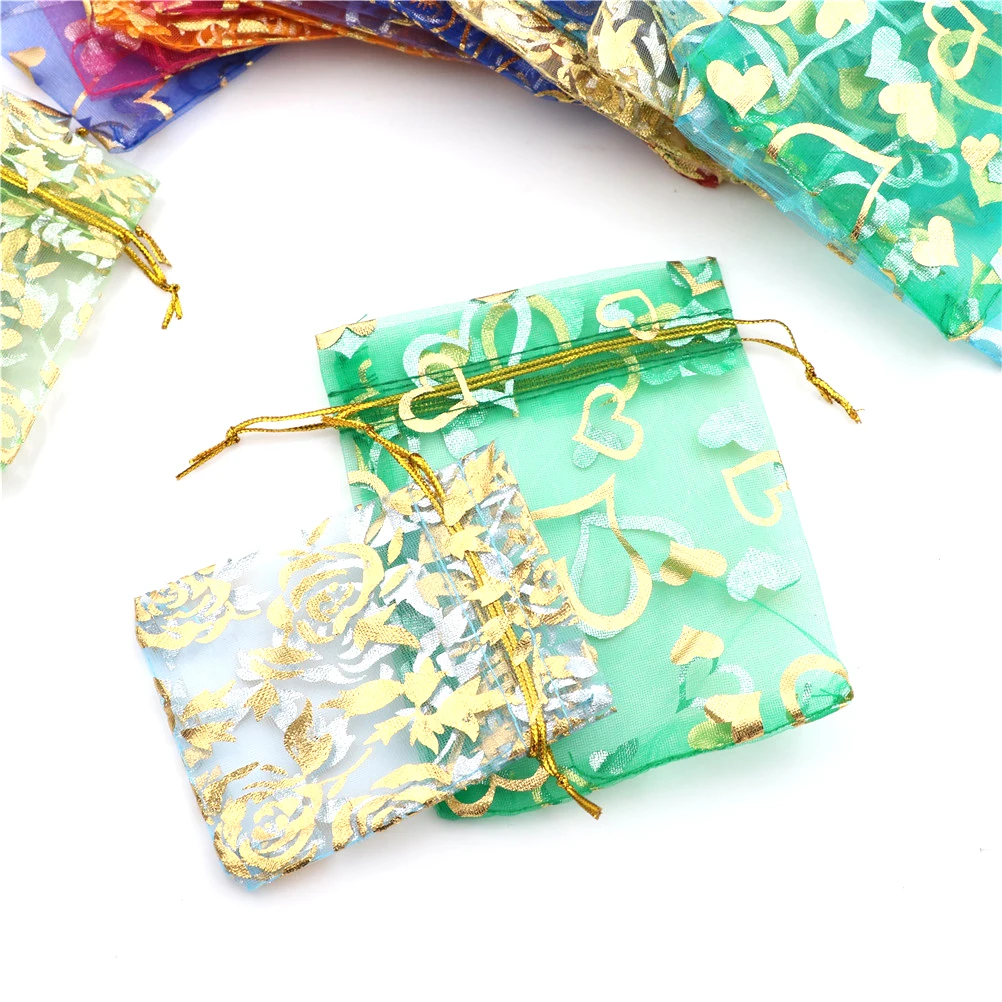20pcs/lot Gift Pouches 7x9cm 3X4 Inch Drawable Bags Mix Color Organza Bags Jewelry Packaging Bags Wedding Party Decoration