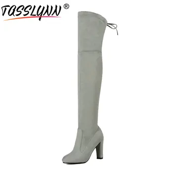 

TASSLYNN 2018 Women Boots Round Toe Square High Heels Look Slim Winter Boots Over The Knee Boots Elegant Women Boots Shoes 34-43