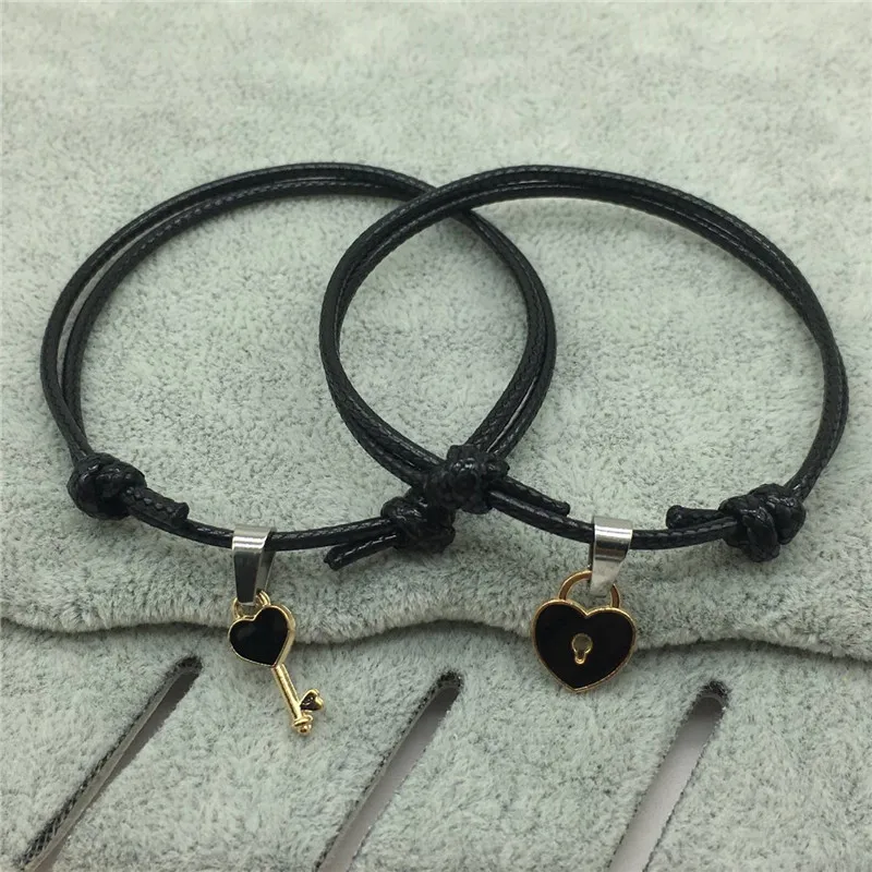 2 PCs/lot,New Arrival Couple Bracelet Alloy key Heart Lock Charm Bracelet Handmade Jewelry Rope Bracelet Lovers Gifts for Women