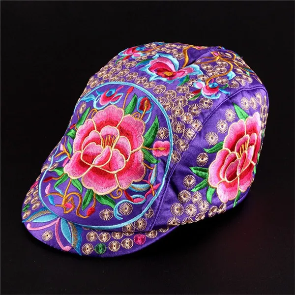 Новая национальная ветровка вышивка Цветочная шляпа козырьки наружная туристическая Кепка для женщин 08 - Цвет: Фиолетовый