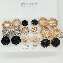 9 paare/satz Mode Boho Legierung Silber Gold Farbe Stud Ohrringe Sets Für Frauen Mädchen Nette Blume Kristall Blatt Form Ohren schmuck(China)