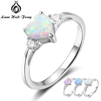 Classic Eternal Heart 925 Sterling Silver Rings for Women Blue Pink White Opal Ring Female Engagement Finger Ring (Lam Hub Fong)
