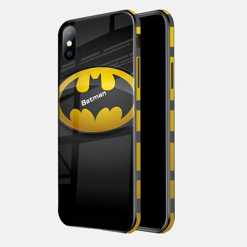 Чехлы для телефонов из закаленного стекла с изображением Мстителей Marvel для iPhone XS MAX XR 10 8 7 6s Plus 7Plus 8Plus чехол с суперменом и логотипом ironman Spiderman - Цвет: BATMAN
