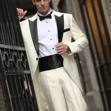 Белый смокинг жениха Черный нагрудный фрак Длинный блейзер джентльмен костюм 2 шт Свадебные костюмы для мужчин шафера Лучший мужской костюм