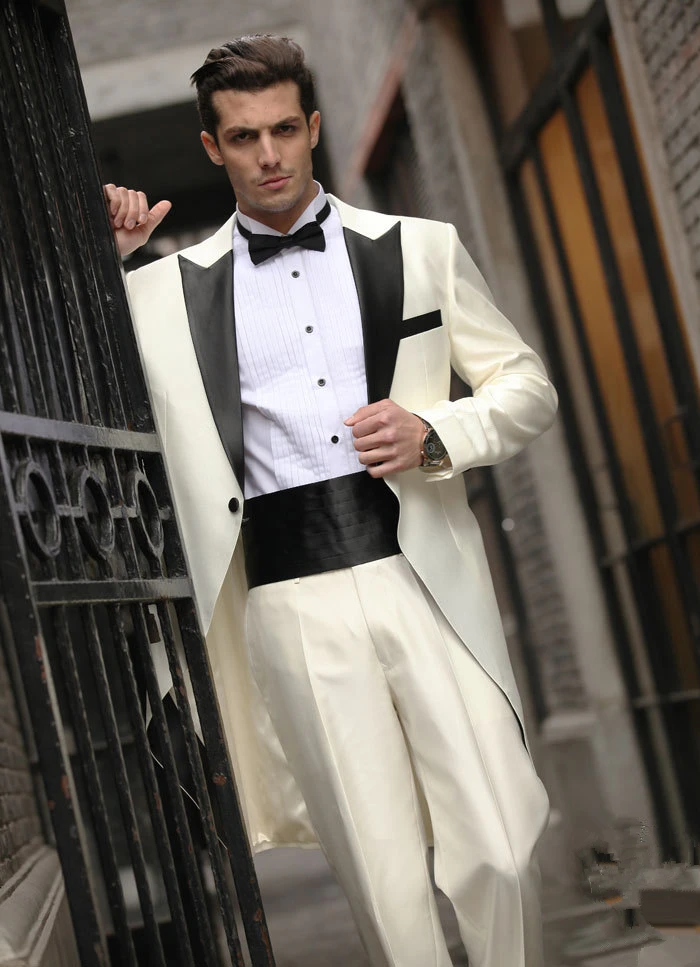 2017 Bianco Smoking Dello Sposo Nero Risvolto Frac Lunga Giacca Gentleman  vestito 2 Pezzo Abiti Da Sposa Per Uomo Groomsman Best Man vestito|2 piece  wedding suits|best wedding suitswedding suit - AliExpress