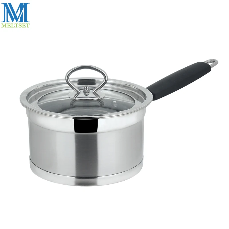 16cm/18cm Stainless Steel Milk Cooking Pot With Glass Lid