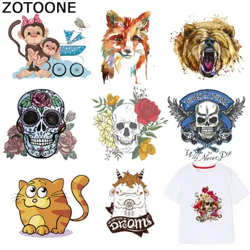 

ZOTOONE Skull Patches Animal Cat Fox Stickers Iron on Transfers for Clothes T-shirt Heat Transfer Diy Accessory Appliques F1