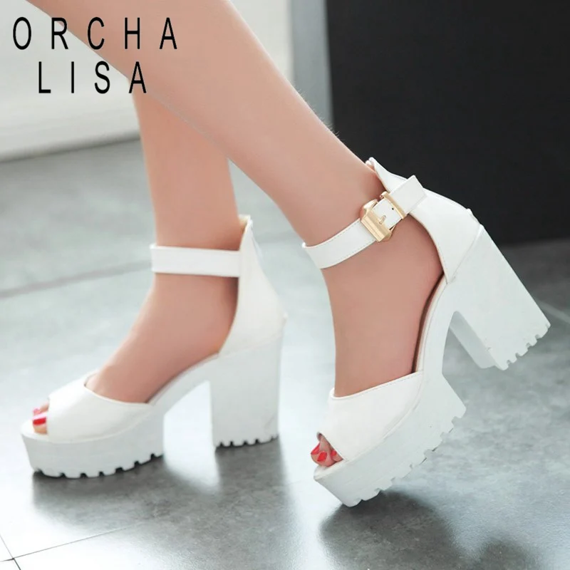 Женские сандалии на толстой подошве с пряжкой платформе|sandal shoes|sandals platformwhite summer