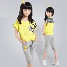 Kids Girls Sportwear Sets Clothing Sets for Summer 2Pcs / Batwing Sleeve Tee + Pants Yellow, Rose, White