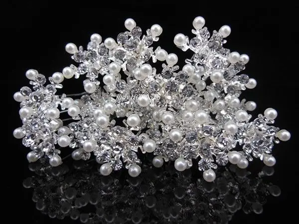 100Pcs Snowflake Crystal Pearl Bridal Wedding Prom Hair Pins Hair Accessory  Hair Clip Fashion Hair Jewelry.