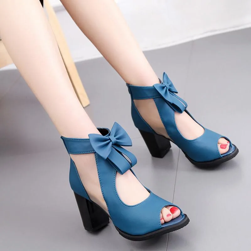 Fish mouth thick with sandals women's shoes bow high heels spring and summer new mesh women's shoes wild shoes Fish mouth thick with sandals women's shoes bow high heels spring and summer new mesh women's shoes wild shoes