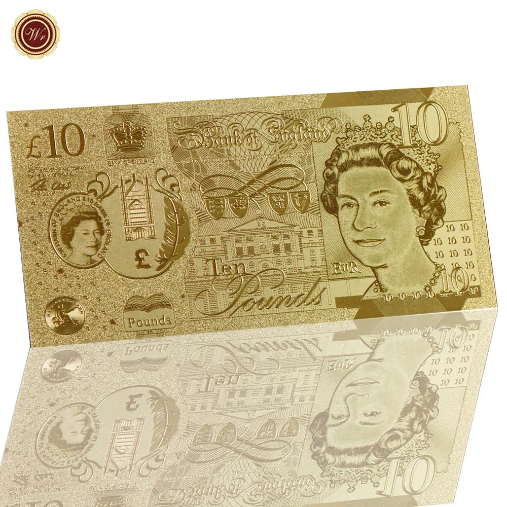 WR England 10 Pounds Gold Plated Banknote Business Gifts Quality 24k