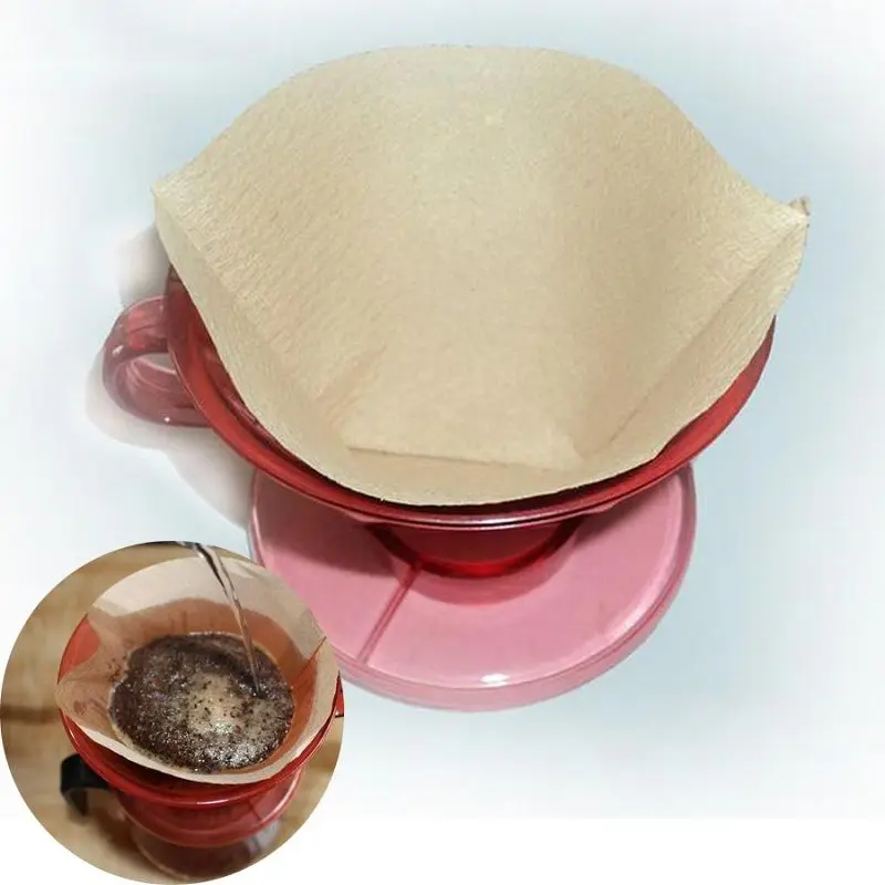 100 pcs /set Coffee Filter Papers Unbleached Cones Cups Brewer Espresso