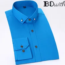 Синяя мужская рубашка из хлопка с длинным рукавом, приталенная мужская деловая рубашка, мужская деловая рубашка, формальная 4XL