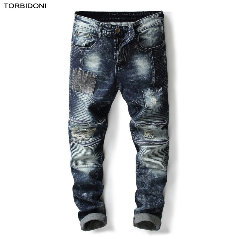 Men's Knees Hole Jeans New Fashion Straight Pants Calca