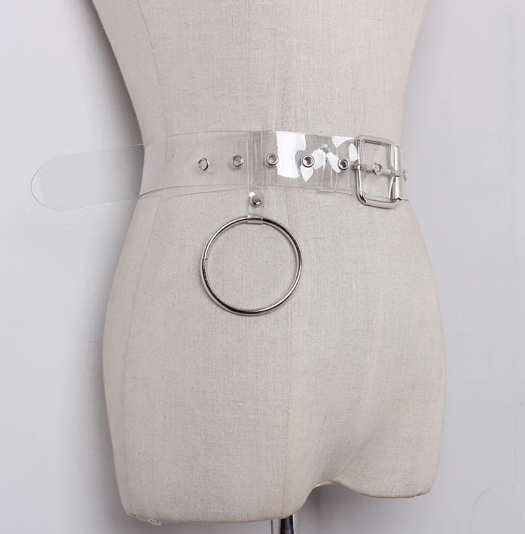 

Fashion Silver Ring Pendant PVC Transparent Belt Women Casual Adjustable Wide Belts