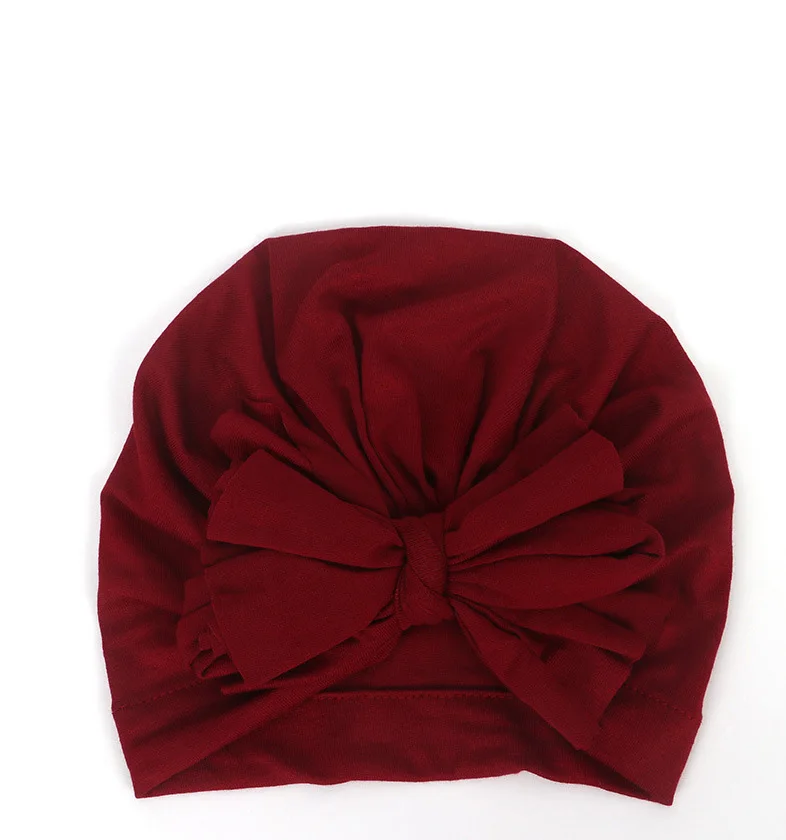 Повязка на голову для маленьких девочек, шапка с бантиком, топ, тюрбан из хлопка, повязка на голову, подарок для детского душа - Цвет: Color 4 Burgundy