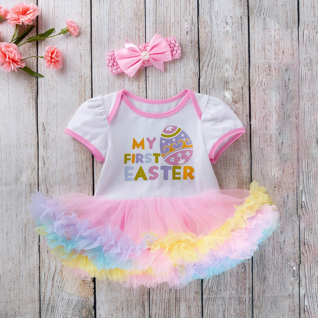 

Toddler Baby Girl Kids Dresses Summer short Sleeve Easter Egg Letter Tutu Skirt Princess Dress Cute Daily Cloth Outfits Set C612