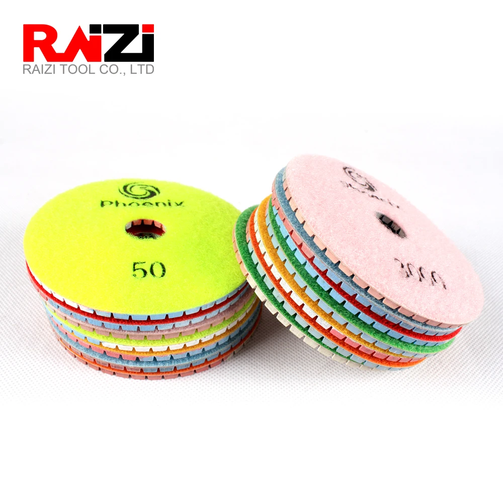 Raizi 4 дюйма 3 цвета влажные полировальные колодки для гранитной зернистости 50-3000