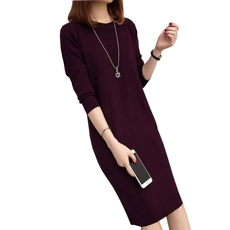 High Quality Women Sweater 2018 New O-neck Pullover Winter Tops Solid knitt Autumn Female jumper Long Sweaters Dress | Женская одежда