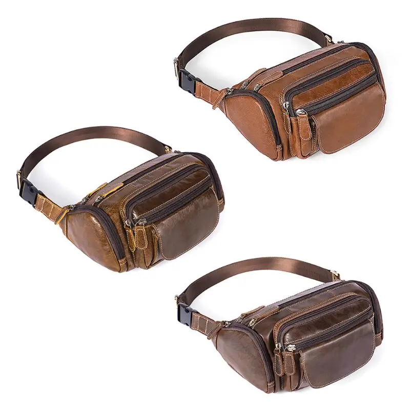 

Men's Genuine Leather Large Capacity Phone Pouch Waist Bag Organizer Travel Running Hiking Cycling