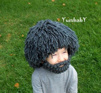 

New Wig Beard Hats Hobo Mad Scientist Rasta Caveman Handmade Winter Knit Men Caps Party Mask Beanies hoax parent-child caps