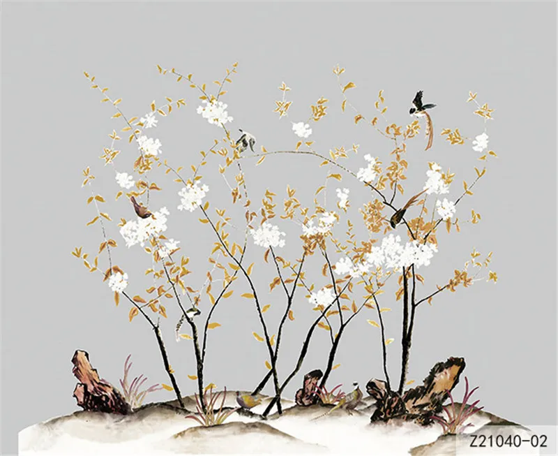 Пользовательские печати DIY ткань и текстильные обои для стен Ткань моющийся матовый шелк для гостиной цветы птицы китайский Настольный - Цвет: 2