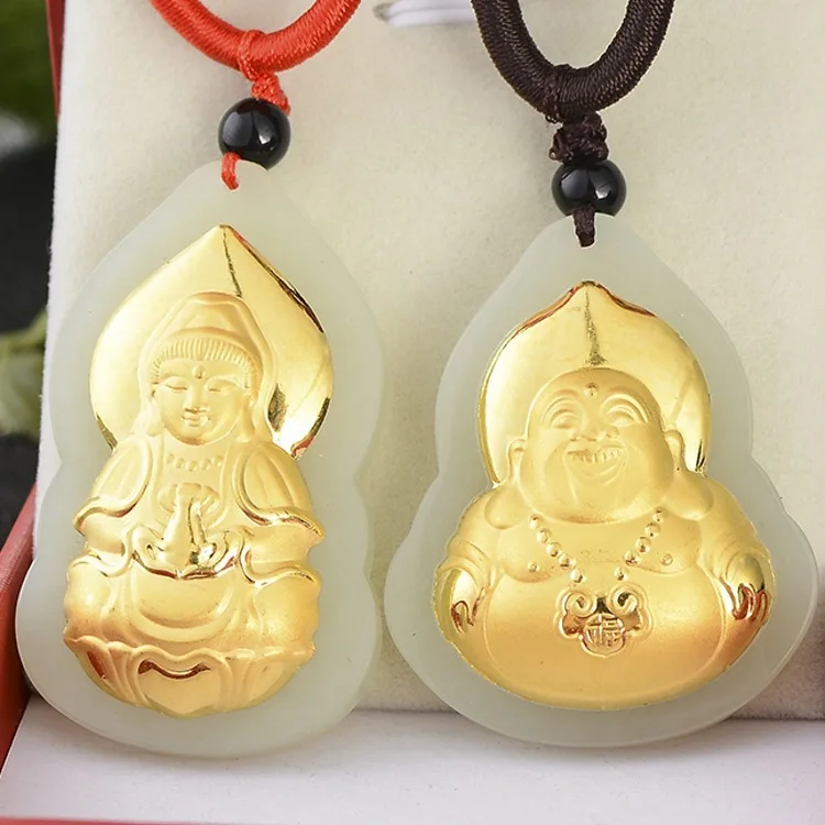 

Inset s 3 d4d hetian gold Pure gold with hetian guanyin flames Buddha pendant manufacturer wholesale