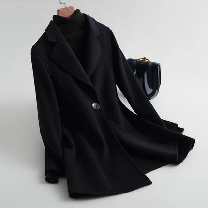 Новое Женское осенне-зимнее шерстяное теплое длинное пальто Новое модное с лацканами, приталенный силуэт пальто Верхняя одежда casaco женское Inverno LX2094 - Цвет: navy