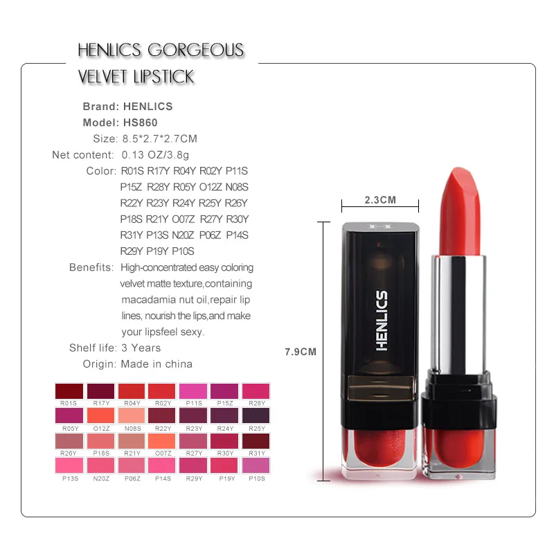 HENLICS Brand 28 Colors Gorgeous Velvet Waterproof Matte Lipsticks Long-lasting Easy to Wear Lips Makeup Cosmetics (2)