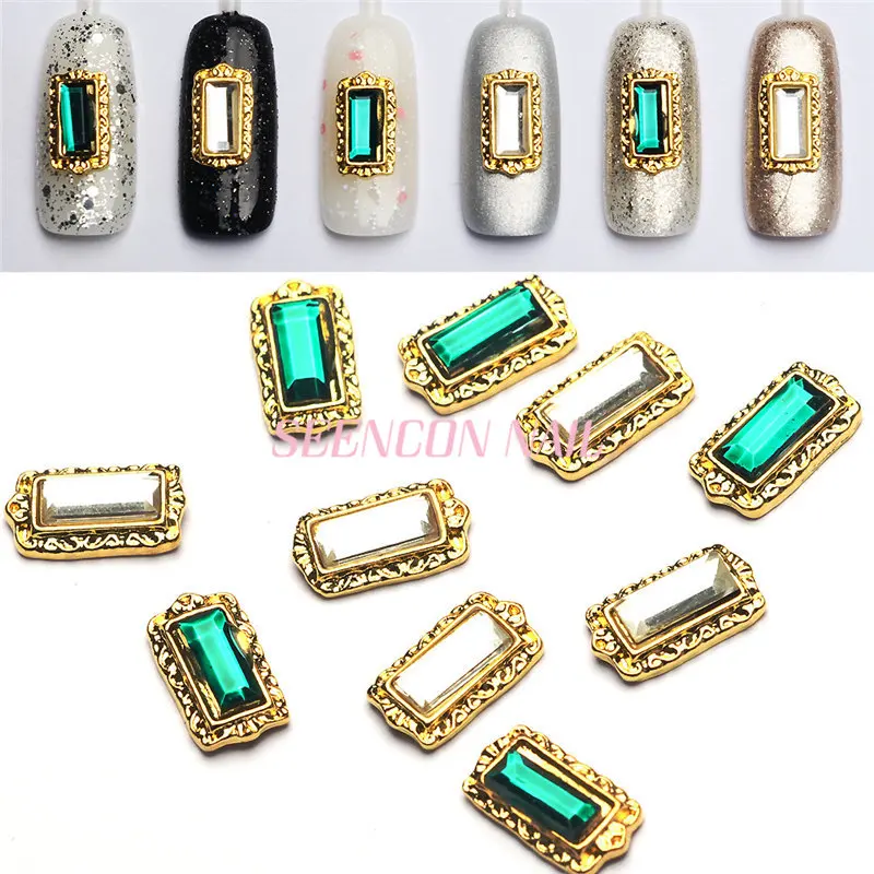 Новое поступление 20 штук 3D сплава Nail Art Jewelry с белый/зеленый Бриллиантами Золотой металлический ногтей украшения Корейский Японский ногтей металлических деталей