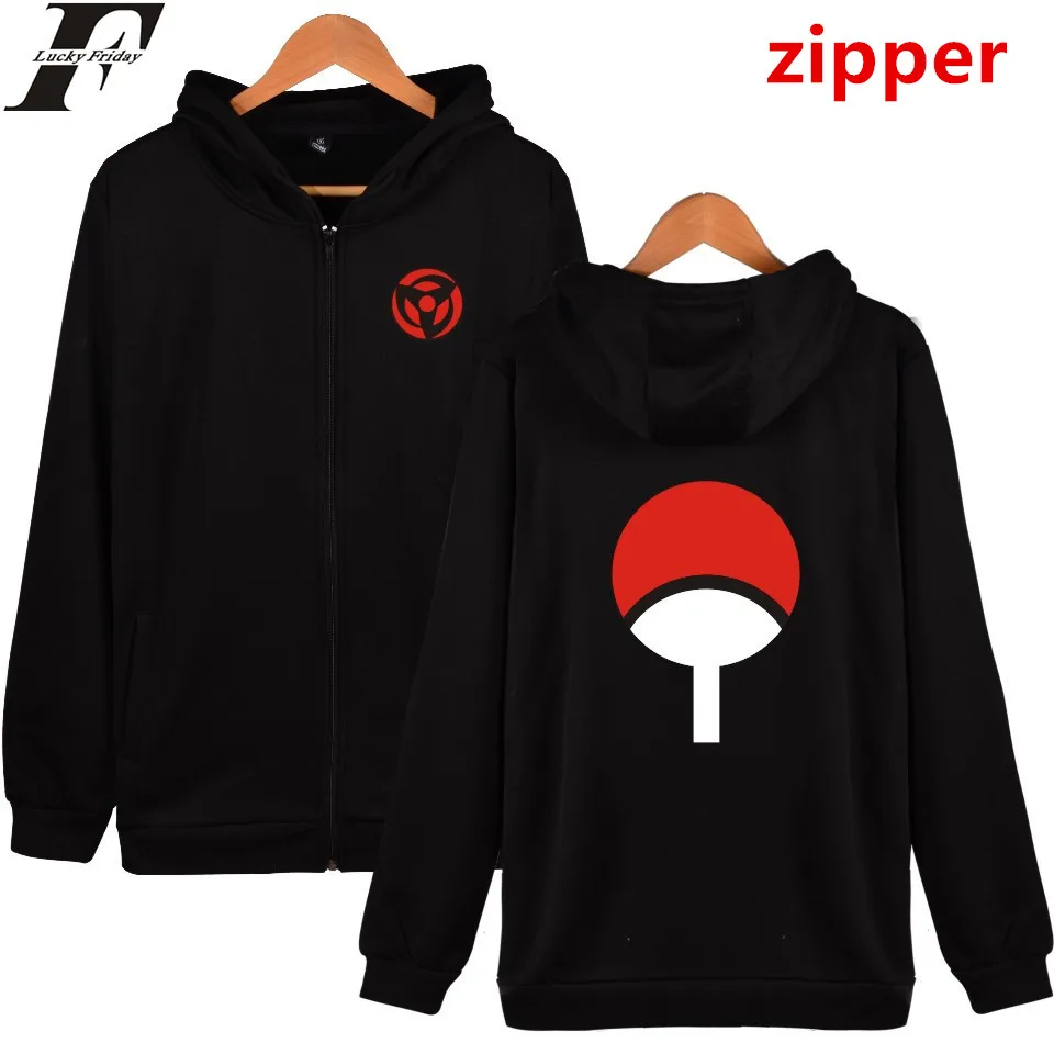 

LUCKYFRIDAYF Japanese Cartoon Hooded Sweatshirt Men Black Anime CoatThick Winter Hoodie Men Naruto Uchiha Syaringan Clothes