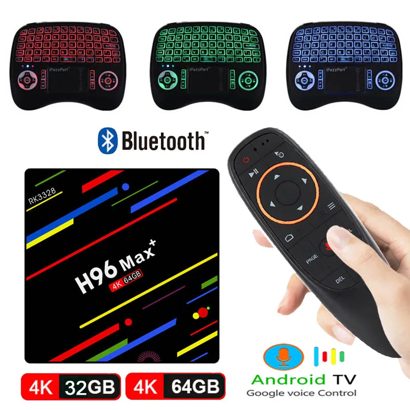 H96 MAX PLUS ТВ приставка RK3328 Smart 4K HD 4G 64G Android 8,1 четырехъядерный Google Голосовое управление плеер Settop BOX с подсветкой клавиатуры