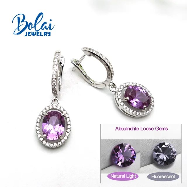 US $33.67 Bolai color change created alexandrite dangle earrings sterling silver gemstone jewelry