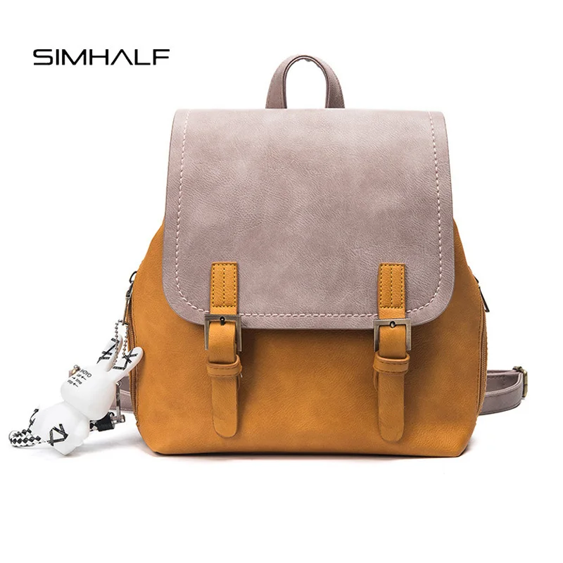 SIMHALF New Leather Backpack For Teenage Girls Mochila 2017 School Backpack Hit color wild leisure new